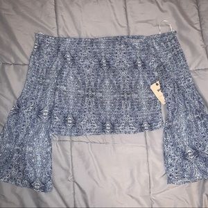 Garage Blue & White Pattern Boho Off Shoulder Top